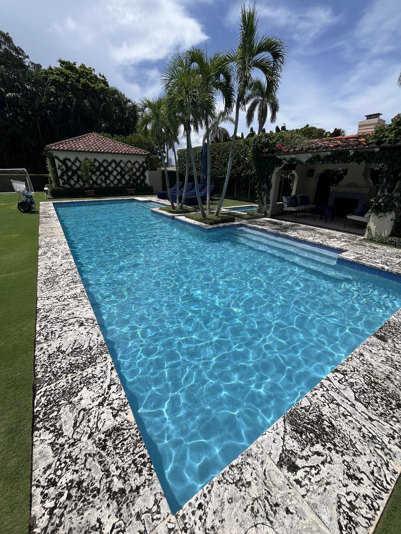 Sparkling clean rectangular pool maintained by TruBlue Pools of Palm Beach